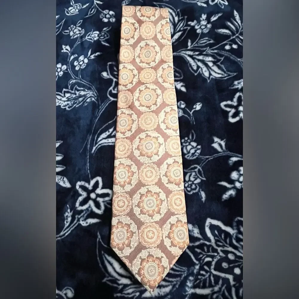 VENTURI UOMO Brown Print 100% Silk Necktie